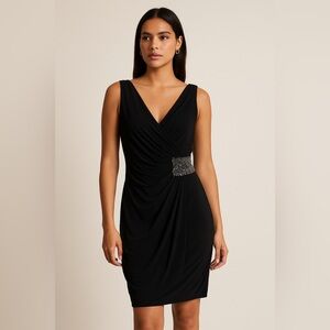 Calvin Klein Beaded Draped Jersey Black Dress Size 8